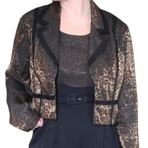 DJ & Co. Dawn Joy Leopard Print Y2K Cropped Open Front Jacket Size 8